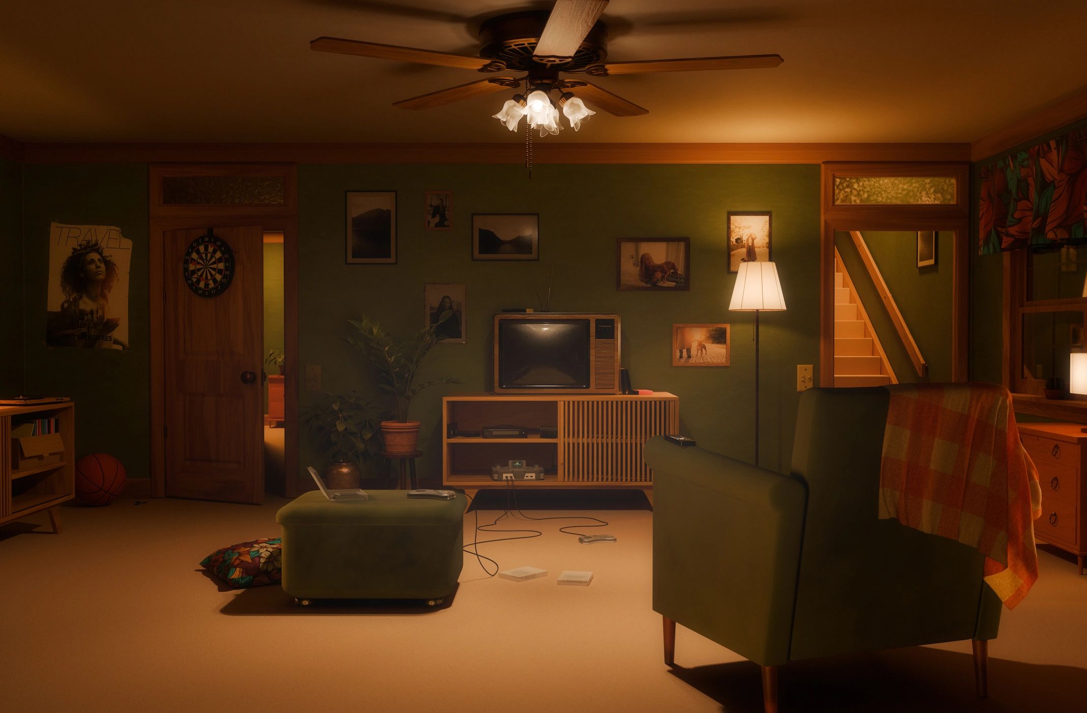 Cluttered inherited house interior with vintage furniture